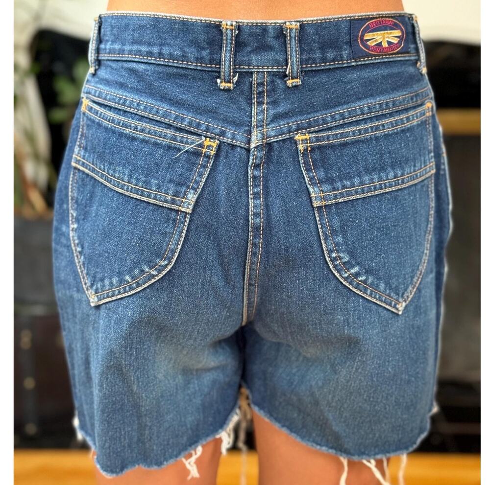 Vintage Jean Shorts, Brittania Cutoffs Medium Dark Wash, W27", USA 80s 90s Denim